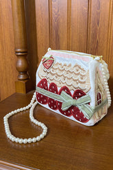 Sac bandoulière Lolita doux avec broderie de maison à fraises menthe multicolore et nœud papillon